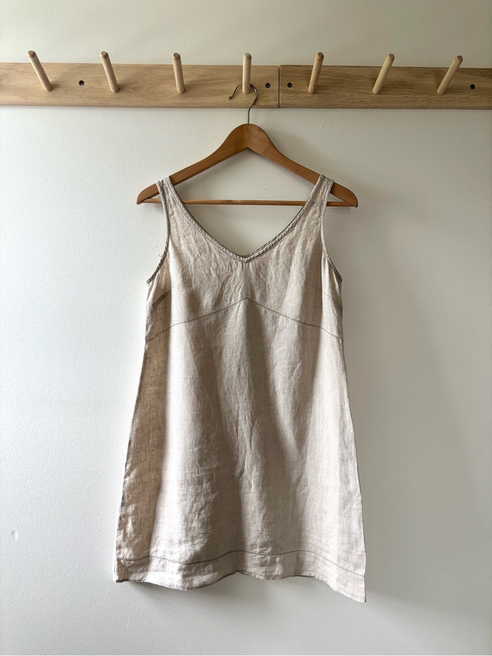 Vintage Linen Beige V-Neck Slip Dress